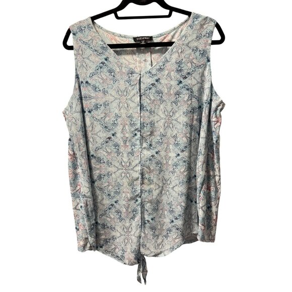 Roz & Ali Womens blouse Sz 1X Sleeveless Top With Tie Hem Blue & Pink Paisley - Picture 7 of 12